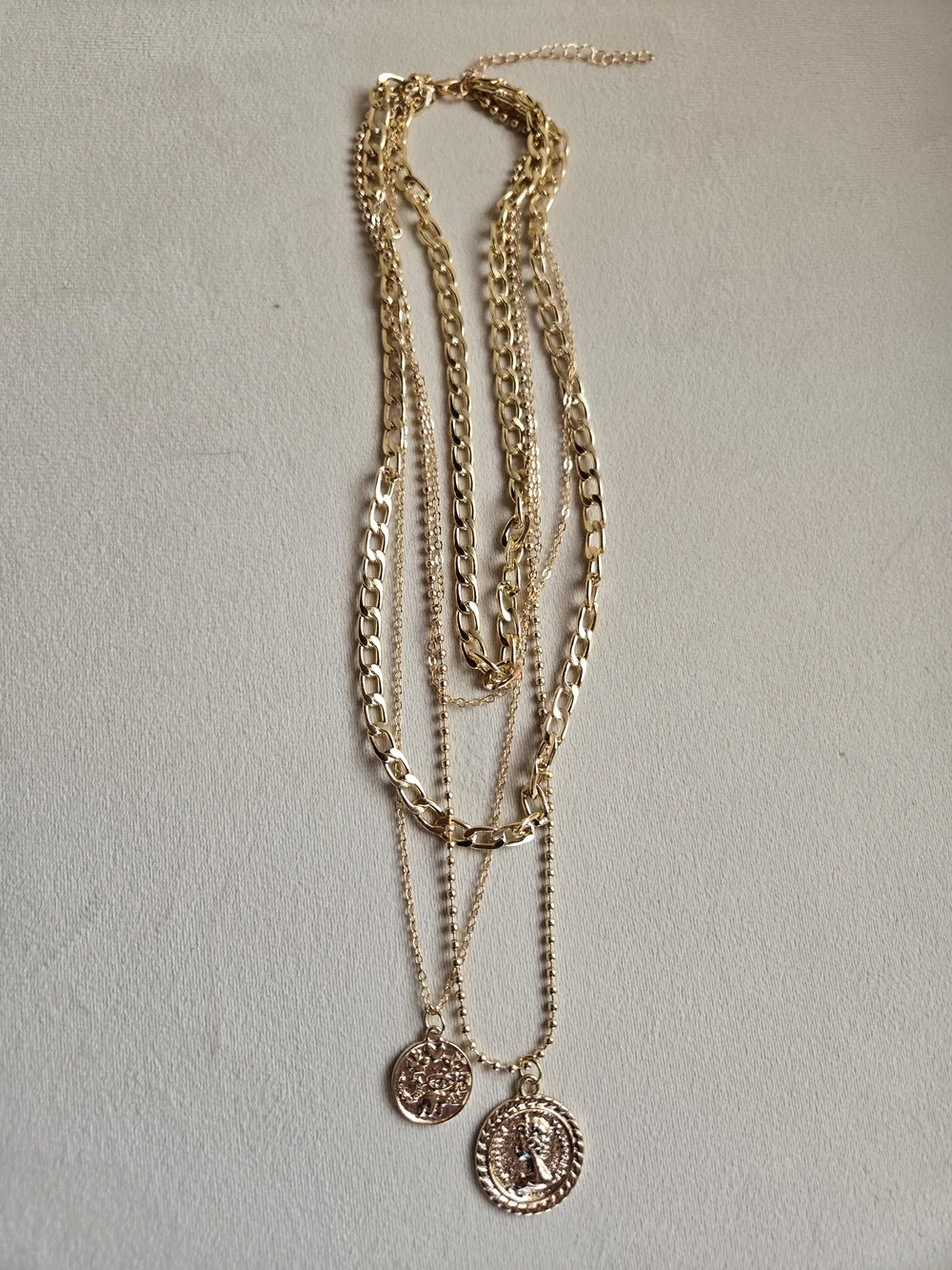 Layered Gold Coin Pendant Choker Necklace Set - Picture 5 of 10